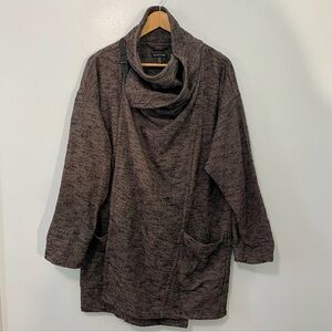 Eileen Fisher Brown Black Wool Blend Tweed Asymmetrical Coat S/M